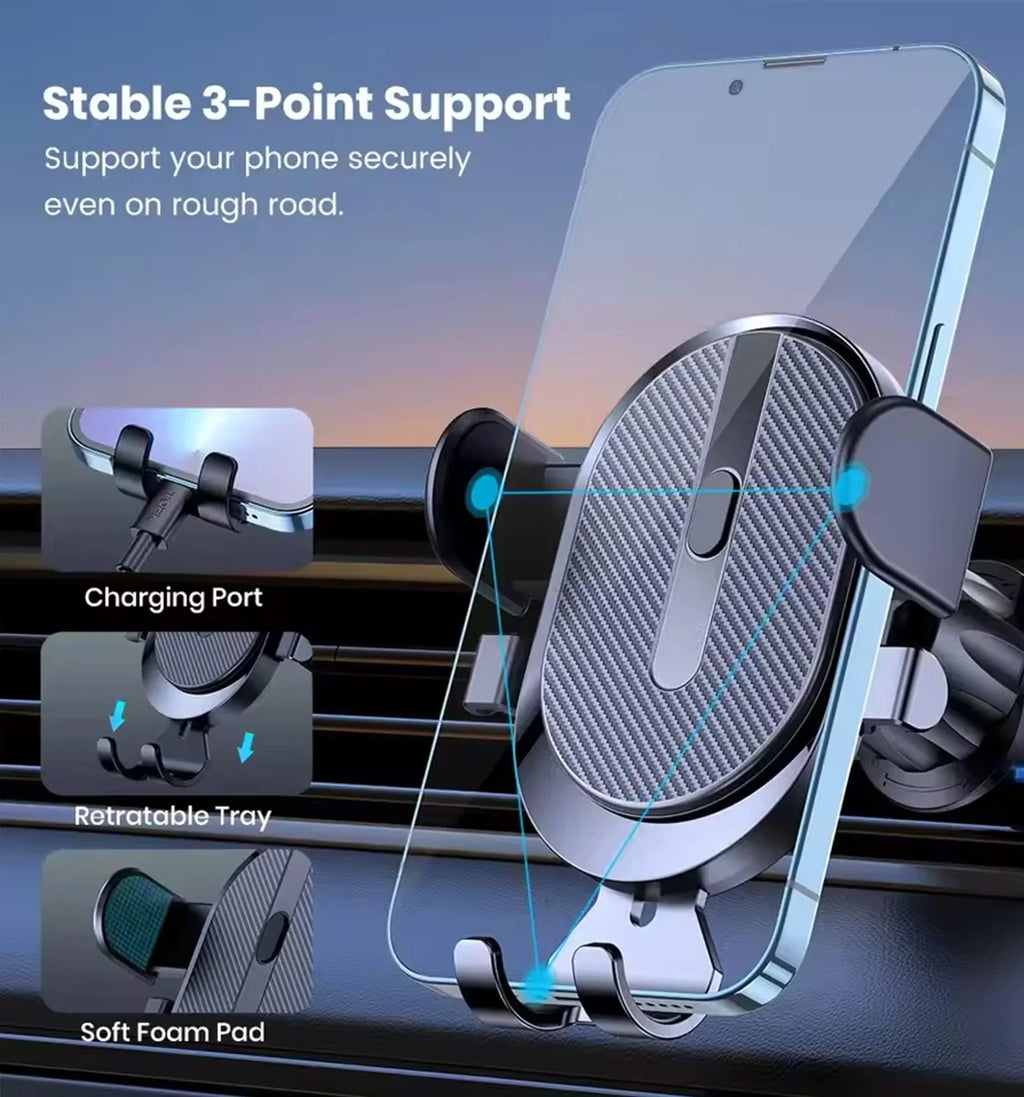 NEW Mobile Phone Holder Air Outlet Gravity Sensor Car Holder Riangle Gravity Frosted Simplicity Solid Metallic Material
