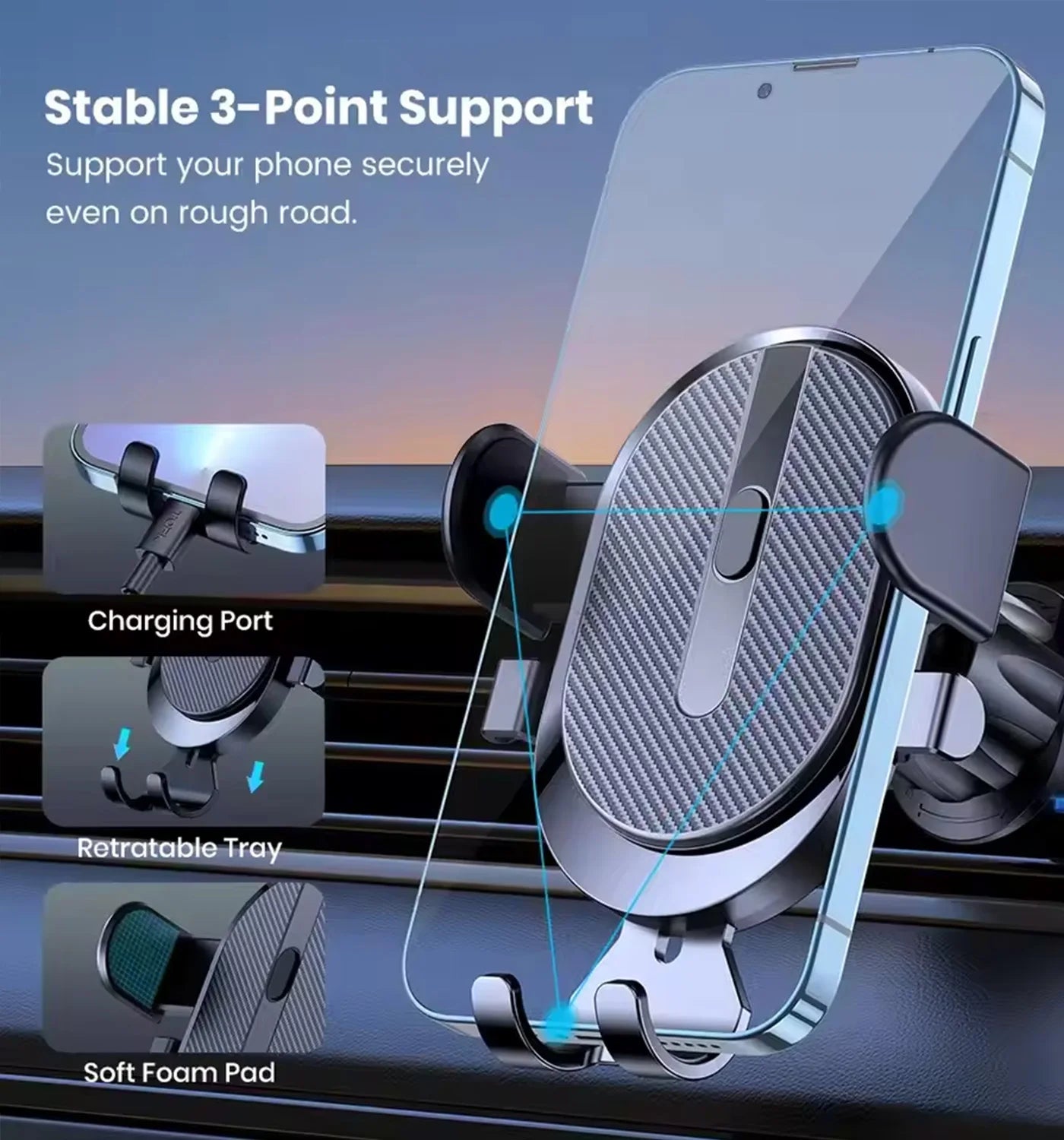 NEW Mobile Phone Holder Air Outlet Gravity Sensor Car Holder Riangle Gravity Frosted Simplicity Solid Metallic Material